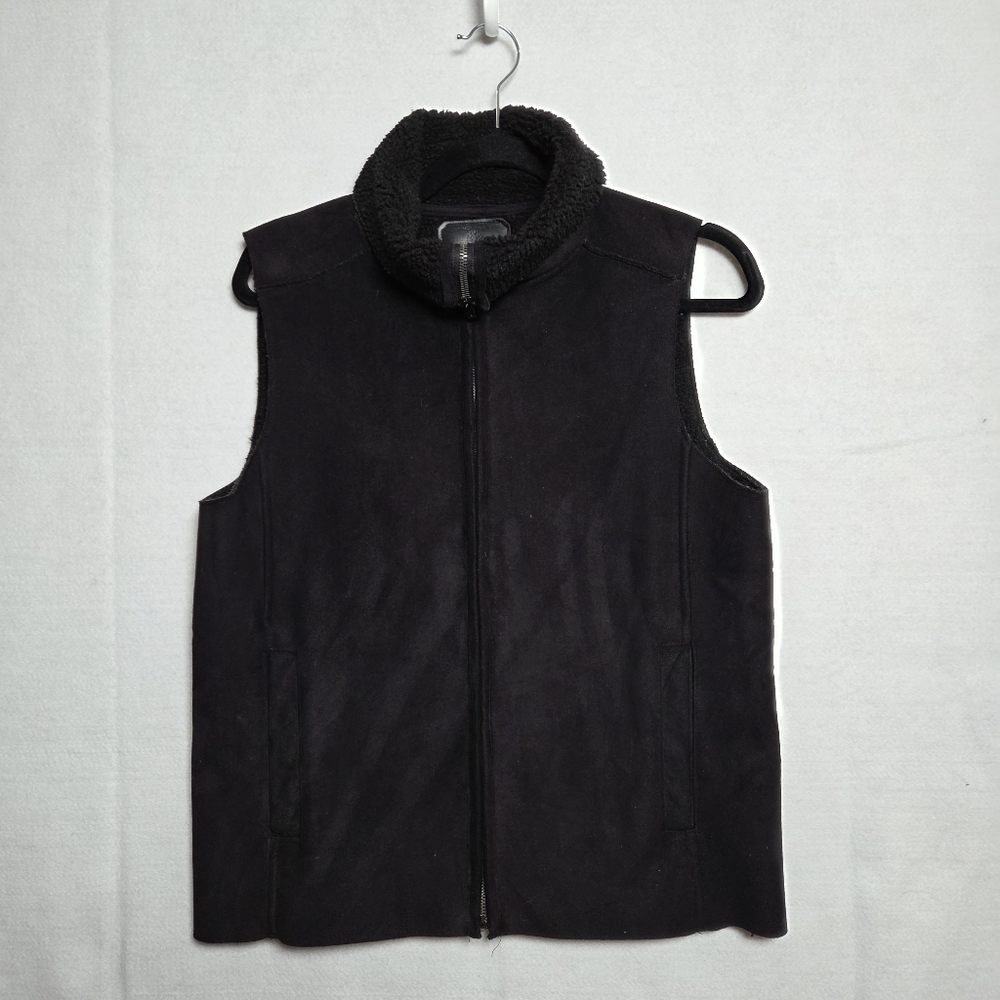 Ralph Lauren Vest Womens Black Fleece Sherpa Lined High Collar S